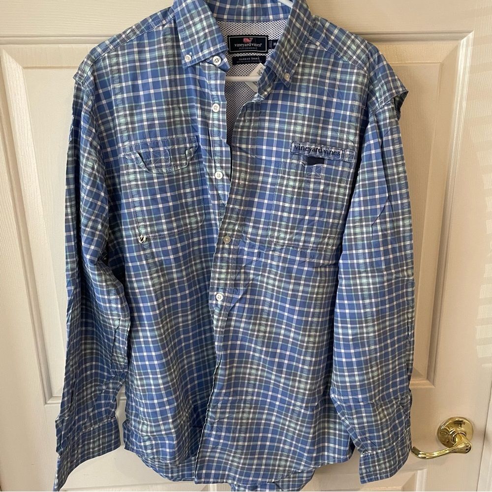 Vineyard Vines Performance Trumpetfish Plaid Harbor Shirt Size M